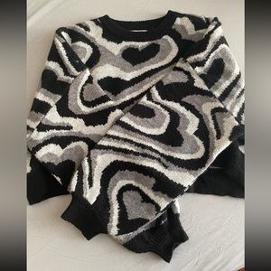 cropped black, white, & gray heart sweater